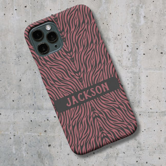 Tiger Pattern in Red and Gray with Name iPhone 16 Hülle