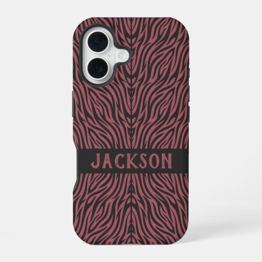 Tiger Pattern in Red and Gray with Name iPhone 16 Hülle (Rückseite)