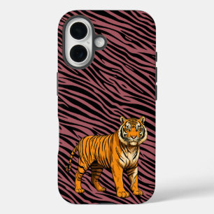 Tiger Pattern in Red with Tiger iPhone 16 Hülle