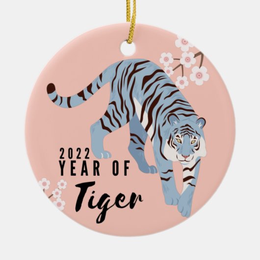 Tiger Pink & Blue Modern Happy New Year 2022 Keramik Ornament (Vorne)