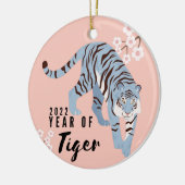 Tiger Pink & Blue Modern Happy New Year 2022 Keramik Ornament (Links)