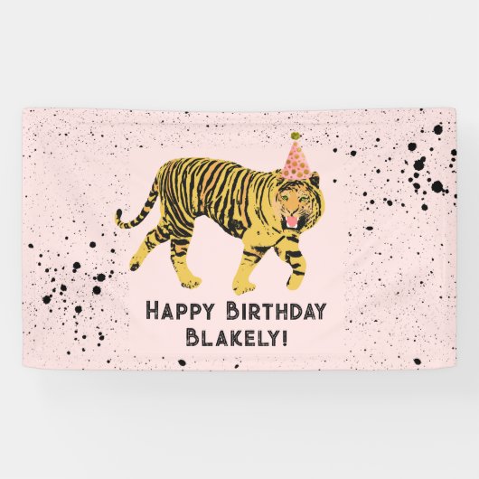 Tiger Pink Party Tier Geburtstag Banner (Horizontal)