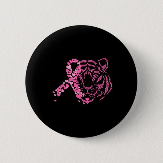 Tiger Pink Ribbon Brustkrebs Bewusstsein Tier W Button (Vorderseite)