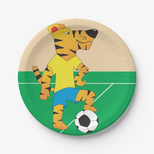 Tiger Playing Soccer Pappteller (Vorderseite)