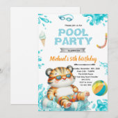 Tiger Pool Party Birthday Invitation Einladung (Vorne/Hinten)
