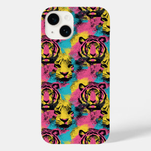 Tiger Pop Art Muster in Rosa, Gelb und Blau Case-Mate iPhone 14 Hülle