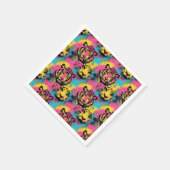 Tiger Pop Art Muster in Rosa, Gelb und Blau Serviette (Ecke)