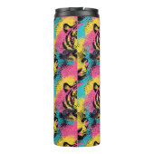 Tiger Pop Art Muster in Rosa, Gelb und Blau Thermosbecher (Rückseite)