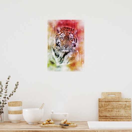 Tiger Portrait Face Watercolor Grafik Poster (Küche)