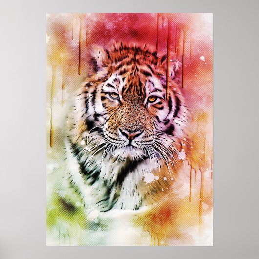 Tiger Portrait Face Watercolor Grafik Poster (Vorne)