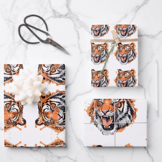 Tiger Portrait Geschenkpapier Set (Vorderseite)