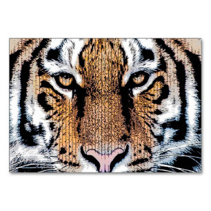 Tiger Portrait in Graphic Press Style Tischnummer