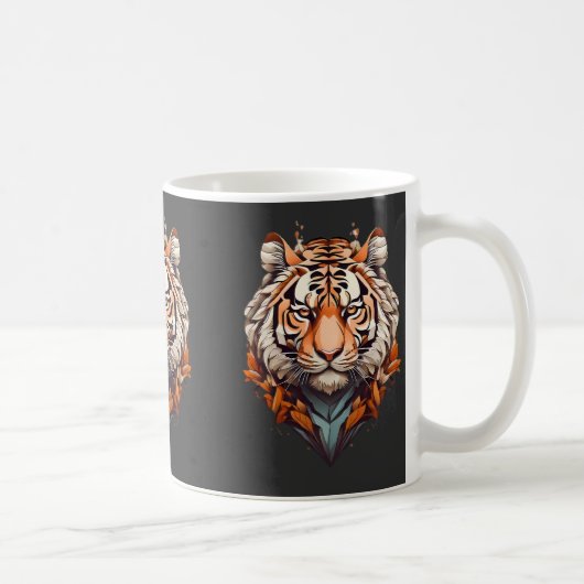 Tiger-Portrait, minimalistisches Design Orange Far Kaffeetasse (Rechts)