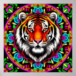 Tiger Portrait mit Mandala Design Poster