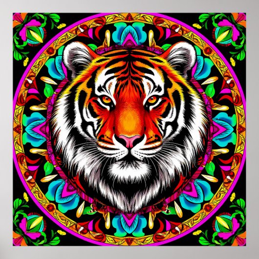 Tiger Portrait mit Mandala Design Poster (Vorne)