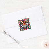 Tiger Portrait mit Mandala Design Quadratischer Aufkleber (Umschlag)