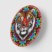 Tiger Portrait mit Mandala Design Runde Wanduhr (Winkel)