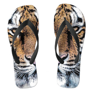 Tiger-Porträt in der grafischen Presse-Art Badesandalen