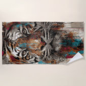 Tiger-Porträt-Straßenkunst-Illustration Strandtuch (Vorderseite)