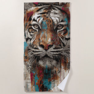 Tiger-Porträt-Straßenkunst-Illustration Strandtuch