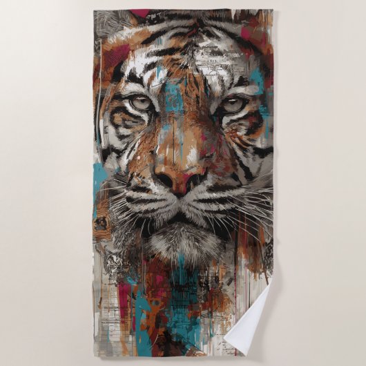 Tiger-Porträt-Straßenkunst-Illustration Strandtuch (Vorderseite)