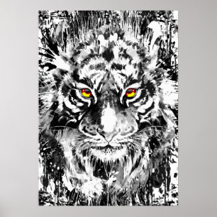 Tiger Poster Art   Tiger Zeichnend   Schwarzweiß
