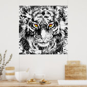Tiger Poster Art | Tiger Zeichnend | Schwarzweiß (Küche)