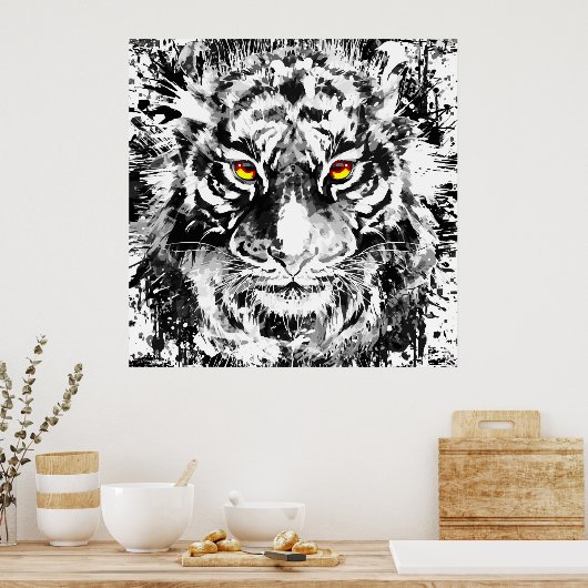 Tiger Poster Art | Tiger Zeichnend | Schwarzweiß (Küche)