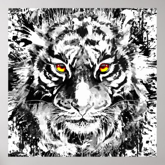Tiger Poster Art | Tiger Zeichnend | Schwarzweiß (Vorne)