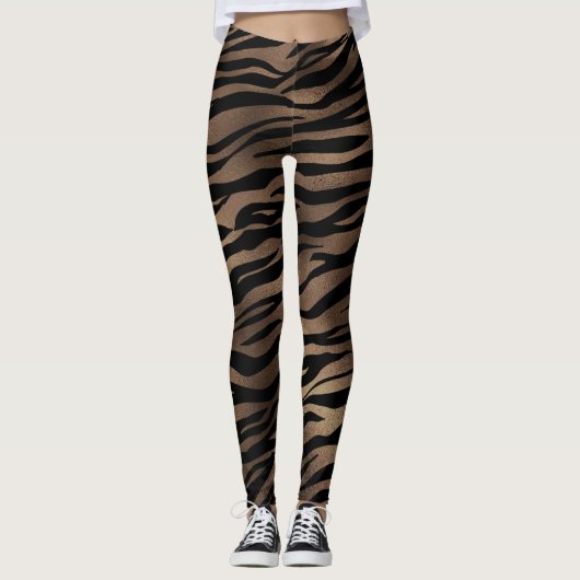 Tiger Print Chocolate Black Women's Leggings (Vorderseite)
