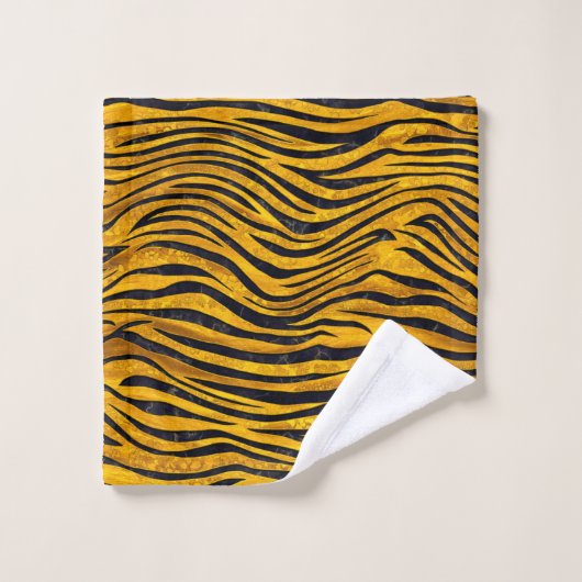 Tiger Print - Gold Cluster Badhandtuch Set (Waschlappen)