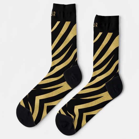 Tiger Print in Gold und Schwarz mit Monogram Socken (Linkes Detail)