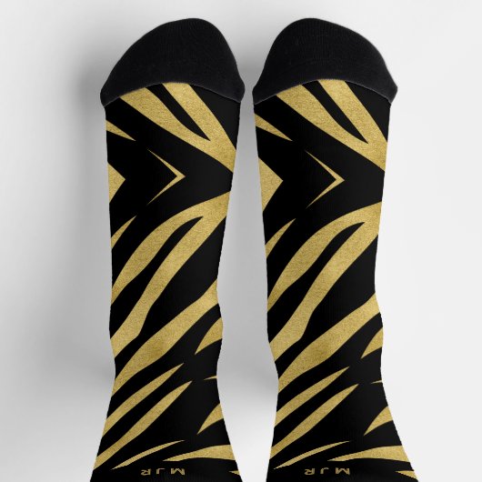 Tiger Print in Gold und Schwarz mit Monogram Socken (Oben)