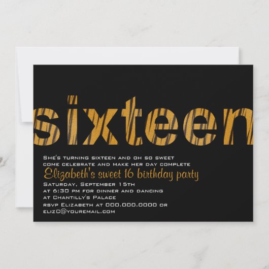 Tiger Print Typografie Design Sweet 16 Einladung (Vorderseite)