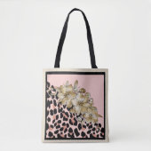 Tiger Print und Mauve und Elfenbeinküste Blume Tas Tasche (Vorderseite)