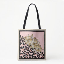 Tiger Print und Mauve und Elfenbeinküste Blume Tas