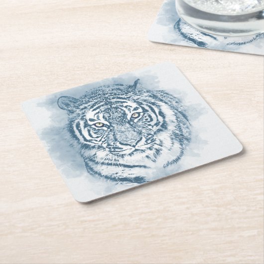 Tiger Rechteckiger Pappuntersetzer (angewinkelt)