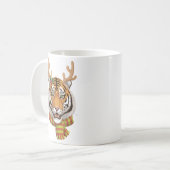 Tiger Reindeer Christmas Animal With Antlers Xmas Kaffeetasse (Vorderseite Links)
