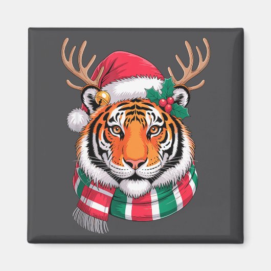 Tiger Reindeer Christmas Santa Hat Tiger Xmas Magnet (Vorne)