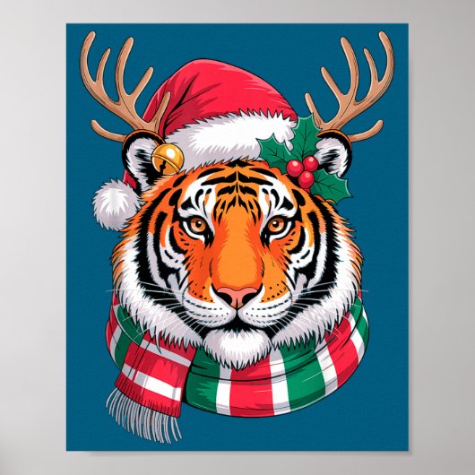 Tiger Reindeer Christmas Santa Hat Tiger Xmas  Poster (Vorne)