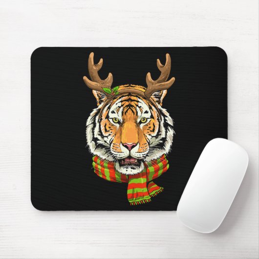 Tiger Reindeer Christmas Shirt Animal With Antlers Mousepad (Mit Mouse)