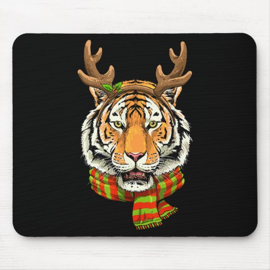 Tiger Reindeer Christmas Shirt Animal With Antlers Mousepad (Vorne)
