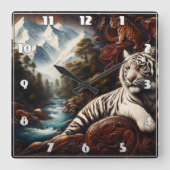 Tiger Relaxen am Berg River Quadratische Wanduhr (Vorderseite)