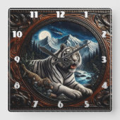 Tiger Relaxen in majestätischen Bergen Quadratische Wanduhr (Vorderseite)