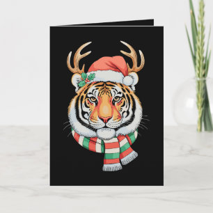 Tiger-Rentier-Weihnachten-Santa-Hut Xmas-Feiertag Karte