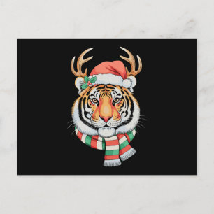 Tiger-Rentier-Weihnachten-Santa-Hut-Xmas-Feiertag Postkarte
