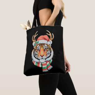 Tiger-Rentier-Weihnachten-Santa-Hut-Xmas-Feiertag Tasche