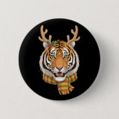 Tiger-Rentier-Weihnachts-Tier Mit Geweih Xmas Button (Vorderseite)