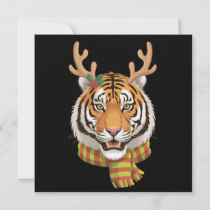 Tiger-Rentier-Weihnachts-Tier Mit Geweih Xmas Feiertagskarte