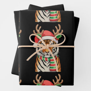 Tiger-Rentier-Weihnachtsmannhut Weihnachten Xmas U Geschenkpapier Set